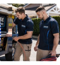 Plumbers clearing a blocked drain